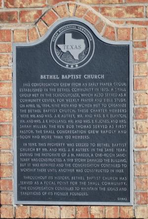 Primary view of object titled '[Texas Historical Commission Marker: Bethel Baptist Church]'.