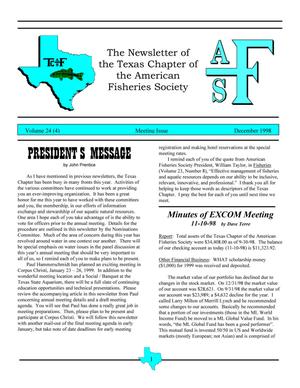 Primary view of object titled 'The Newsletter of the Texas Chapter of the American Fisheries Society, Volume 24, Number 4, December 1998'.