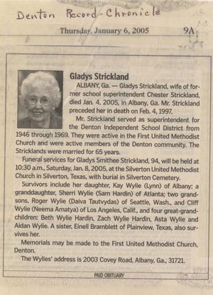 Primary view of object titled '[Gladys Strickland Obituary]'.