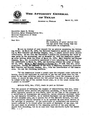 Primary view of object titled 'Texas Attorney General Opinion: O-5'.