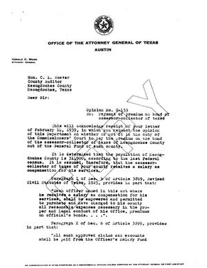 Primary view of object titled 'Texas Attorney General Opinion: O-153'.