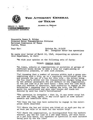 Primary view of object titled 'Texas Attorney General Opinion: O-1430'.