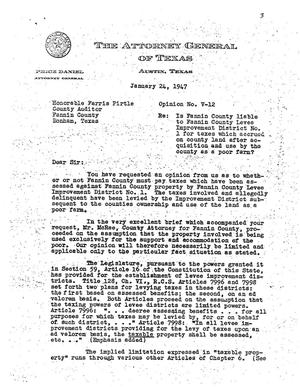 Primary view of object titled 'Texas Attorney General Opinion: V-12'.