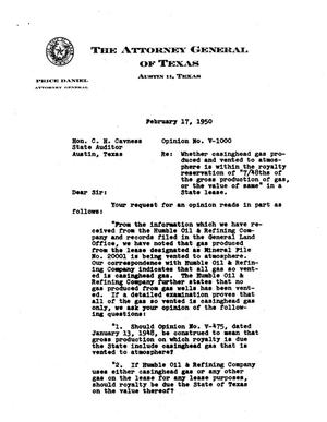 Primary view of object titled 'Texas Attorney General Opinion: V-1000'.