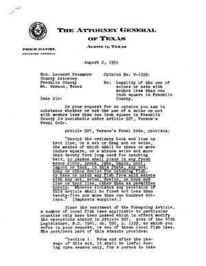 Primary view of object titled 'Texas Attorney General Opinion: V-1229'.