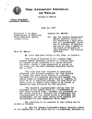 Primary view of object titled 'Texas Attorney General Opinion: WW-161'.
