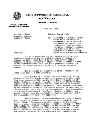 Primary view of object titled 'Texas Attorney General Opinion: WW-430'.