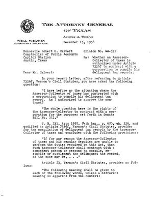 Primary view of object titled 'Texas Attorney General Opinion: WW-535'.
