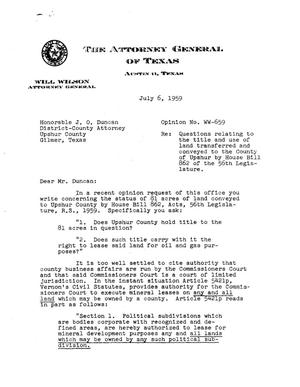 Primary view of object titled 'Texas Attorney General Opinion: WW-659'.