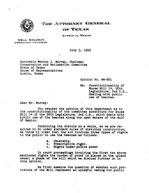Primary view of object titled 'Texas Attorney General Opinion: WW-661'.