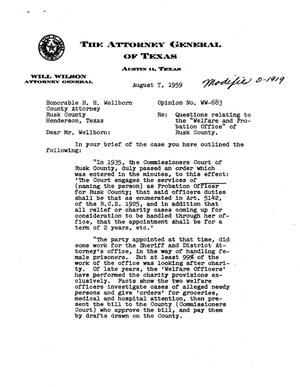 Primary view of object titled 'Texas Attorney General Opinion: WW-683'.