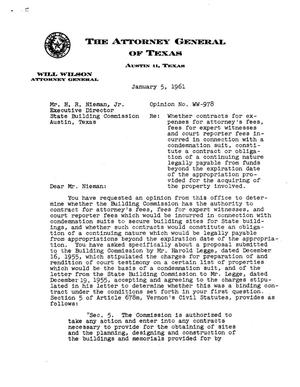 Primary view of object titled 'Texas Attorney General Opinion: WW-978'.