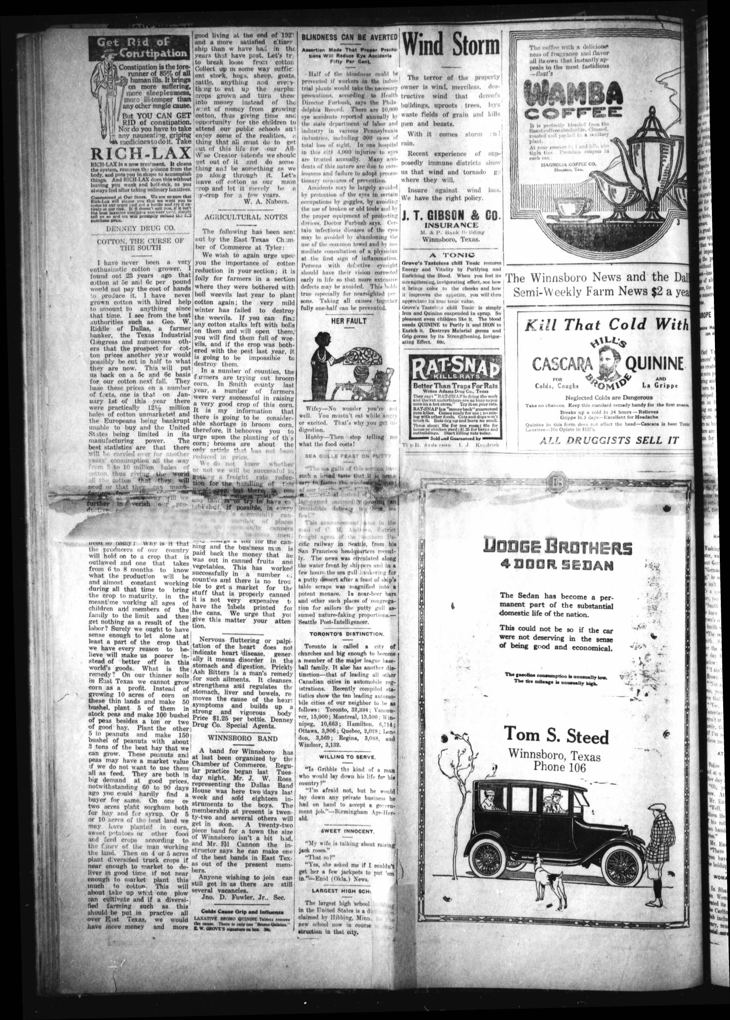 Winnsboro Weekly News (Winnsboro, Tex.), Vol. 12, No. 35, Ed. 1 Friday, April 29, 1921
                                                
                                                    [Sequence #]: 2 of 8
                                                
