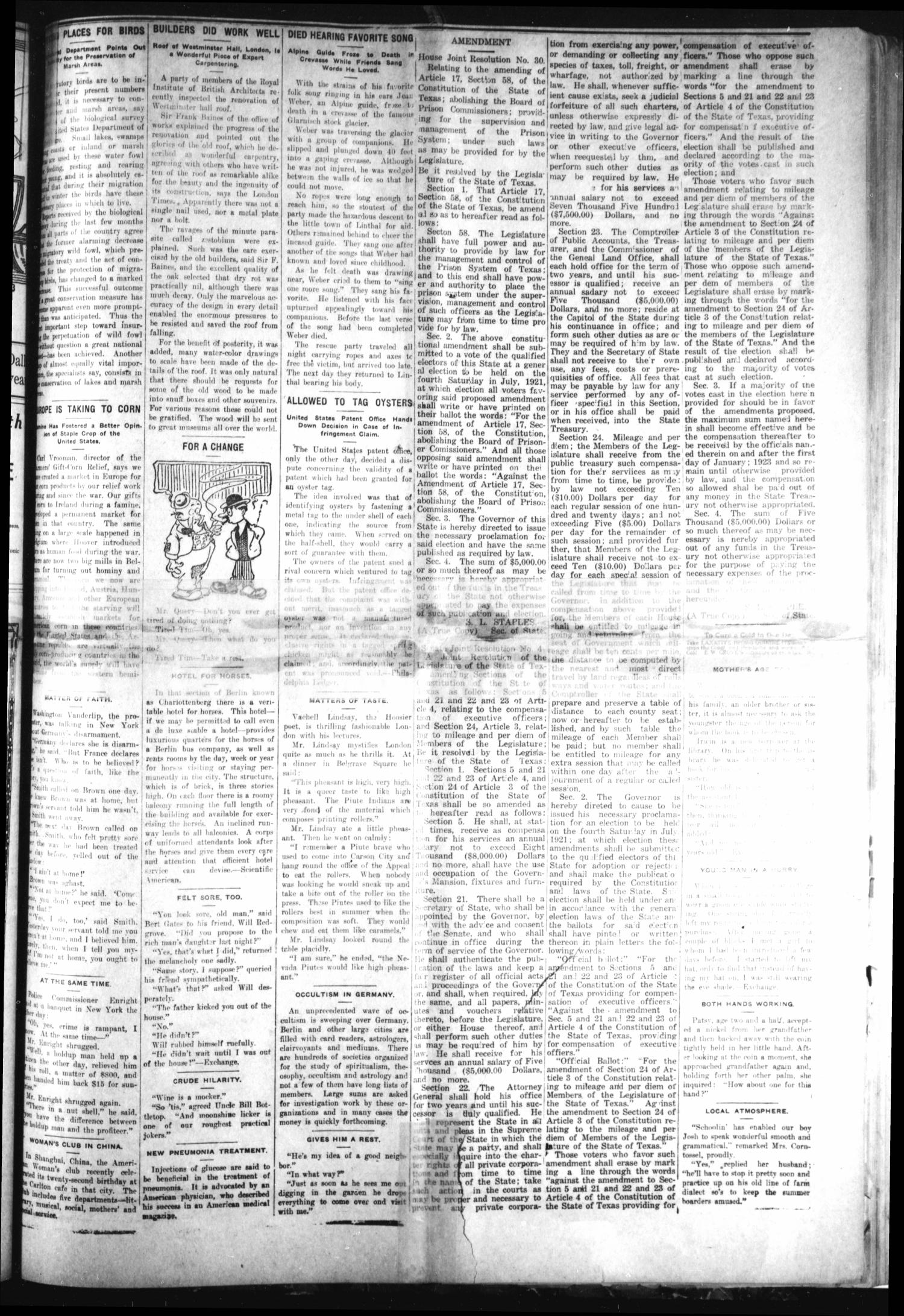 Winnsboro Weekly News (Winnsboro, Tex.), Vol. 12, No. 35, Ed. 1 Friday, April 29, 1921
                                                
                                                    [Sequence #]: 3 of 8
                                                