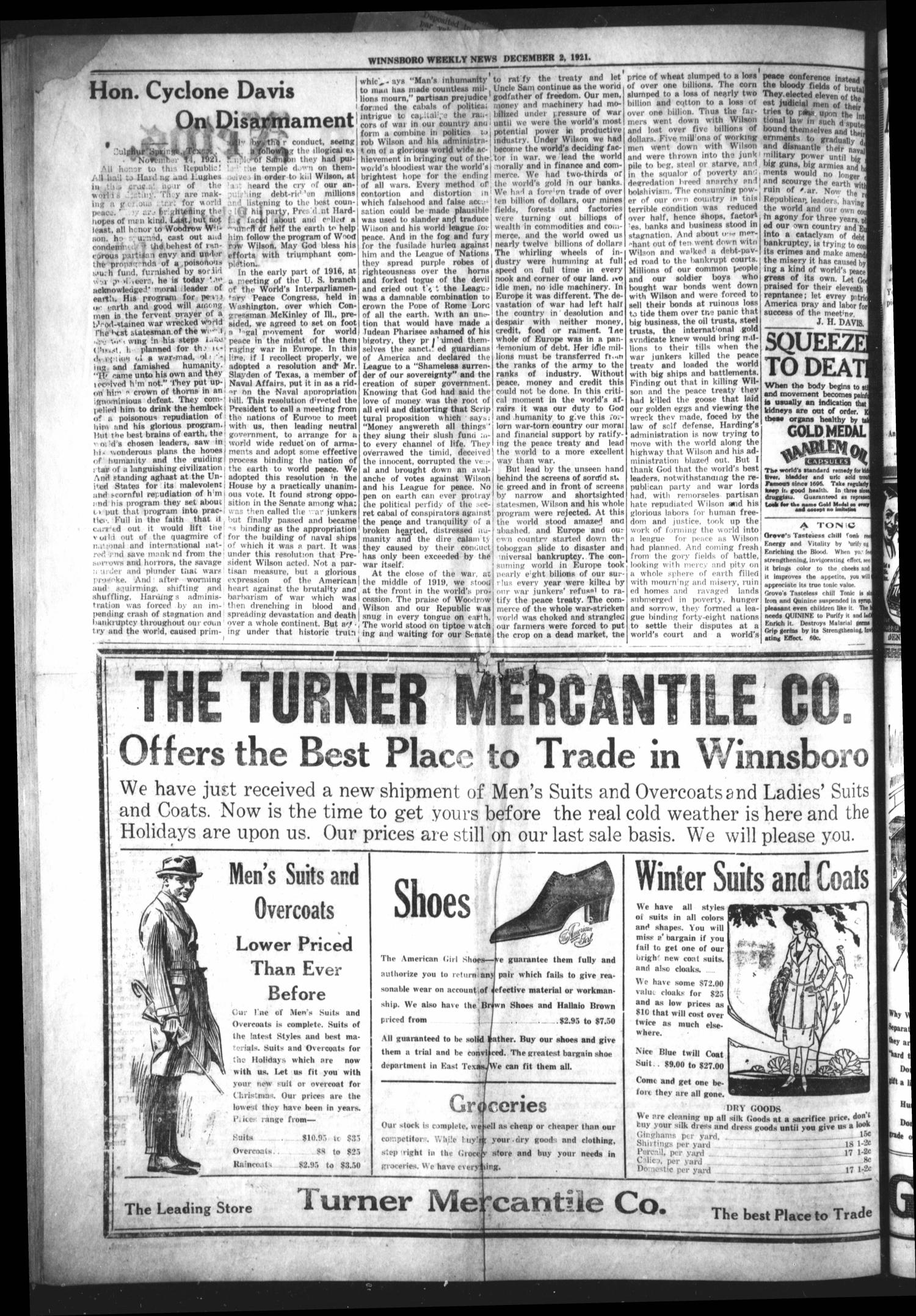 Winnsboro Weekly News (Winnsboro, Tex.), Vol. 13, No. 14, Ed. 1 Friday, December 2, 1921
                                                
                                                    [Sequence #]: 2 of 8
                                                