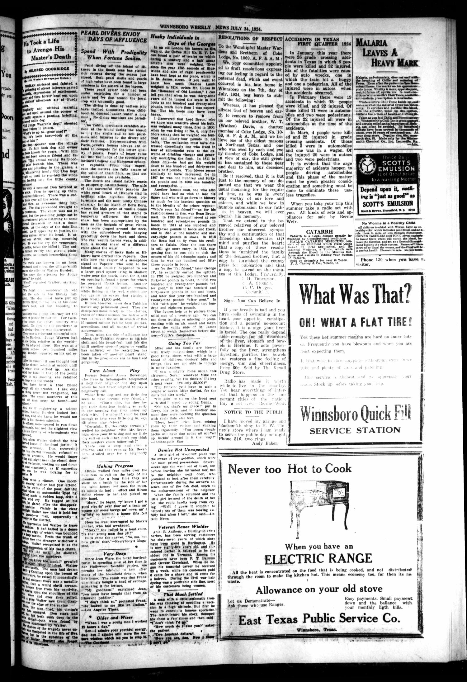 Winnsboro Weekly News (Winnsboro, Tex.), Vol. 14, No. 43, Ed. 1 Thursday, July 24, 1924
                                                
                                                    [Sequence #]: 3 of 8
                                                
