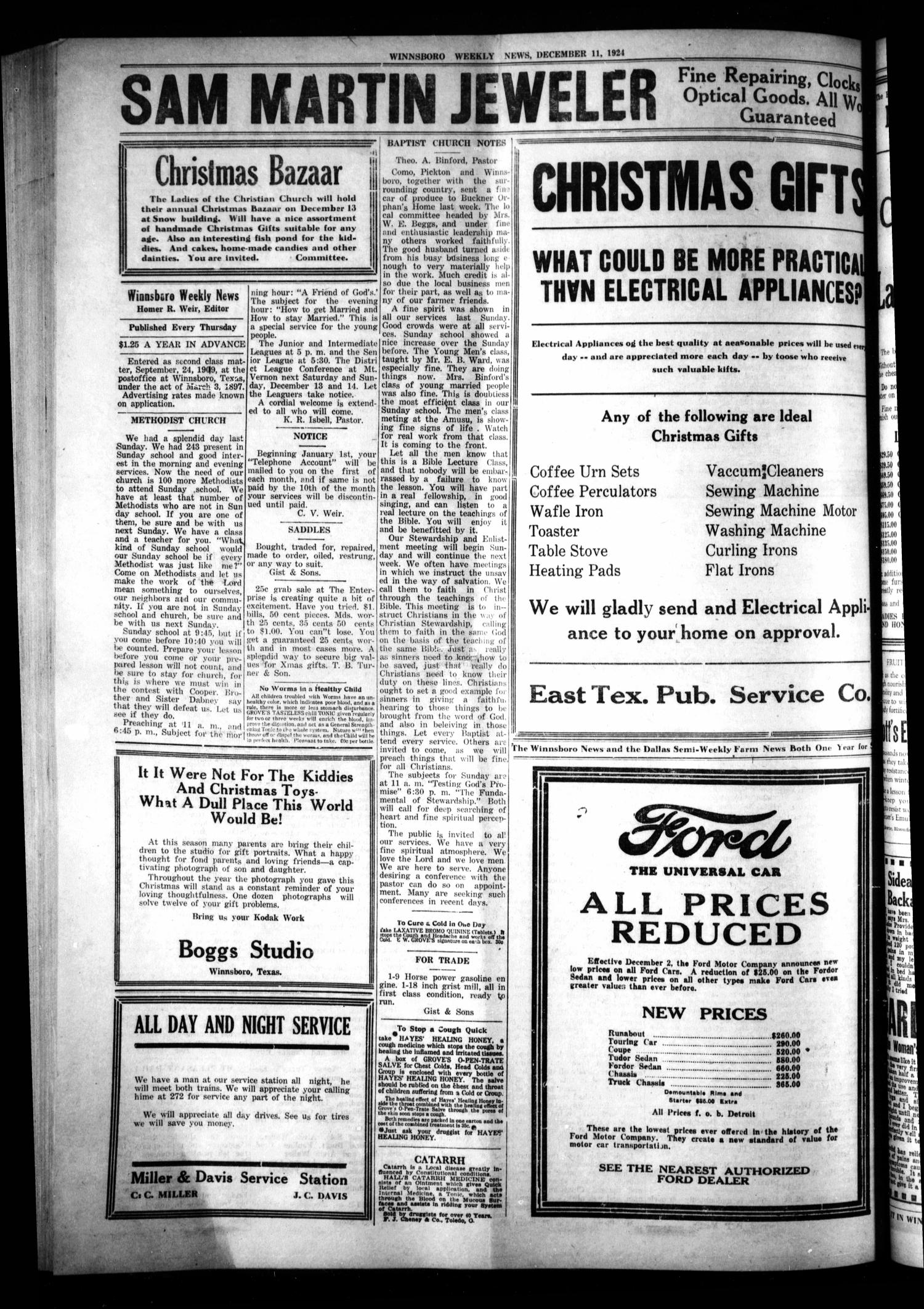 Winnsboro Weekly News (Winnsboro, Tex.), Vol. 15, No. 11, Ed. 1 Thursday, December 11, 1924
                                                
                                                    [Sequence #]: 2 of 8
                                                