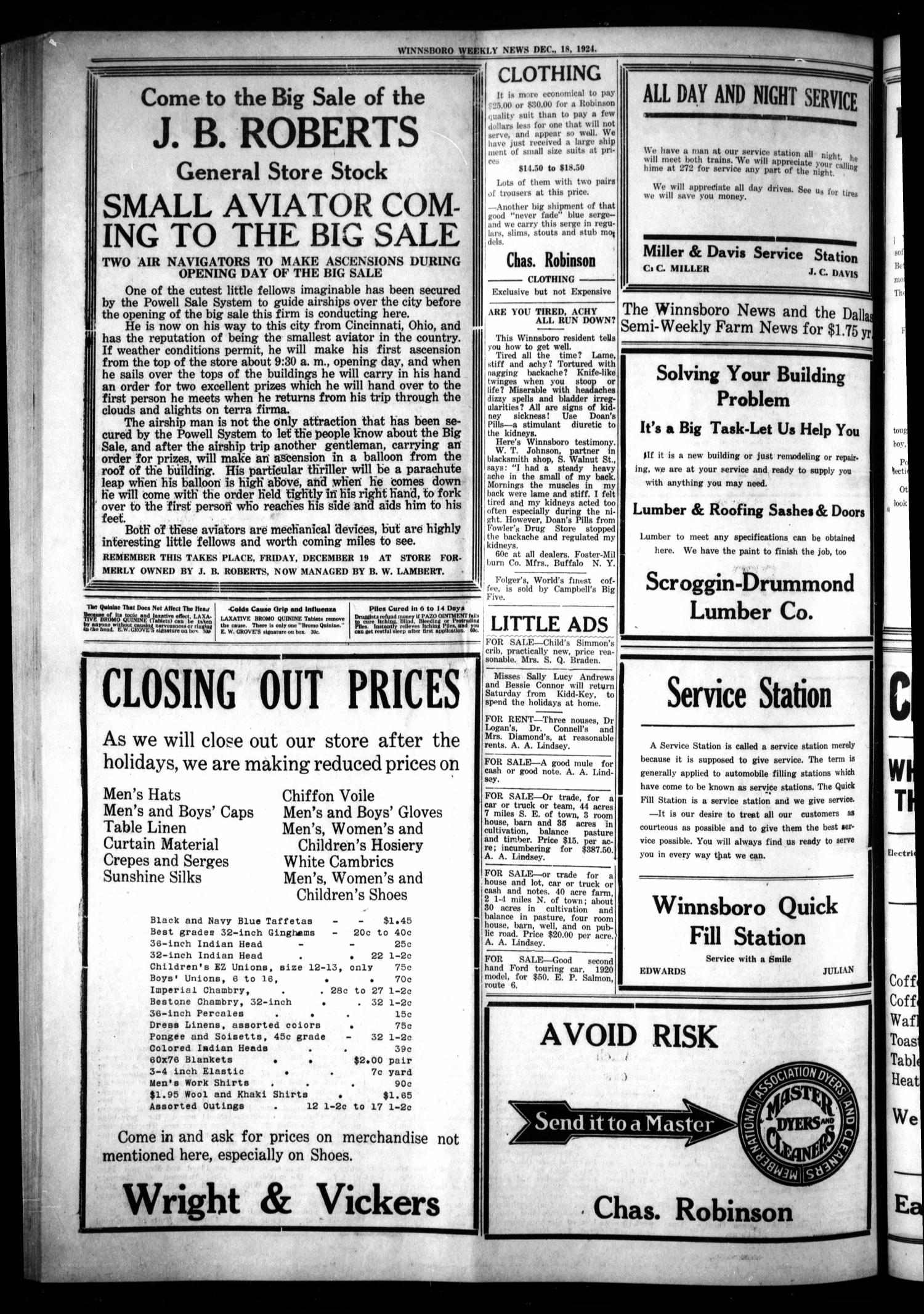 Winnsboro Weekly News (Winnsboro, Tex.), Vol. 15, No. 12, Ed. 1 Thursday, December 18, 1924
                                                
                                                    [Sequence #]: 2 of 8
                                                