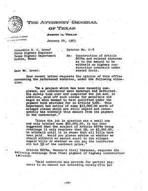 Primary view of object titled 'Texas Attorney General Opinion: C-6'.