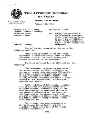 Primary view of object titled 'Texas Attorney General Opinion: C-218'.