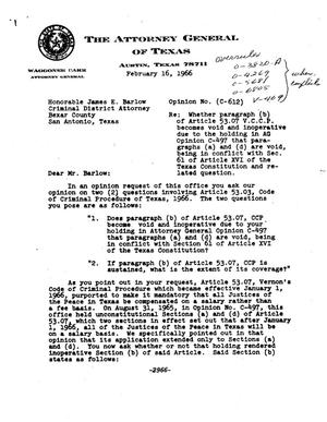 Primary view of object titled 'Texas Attorney General Opinion: C-612'.