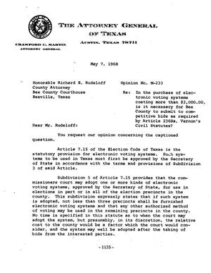 Primary view of object titled 'Texas Attorney General Opinion: M-233'.