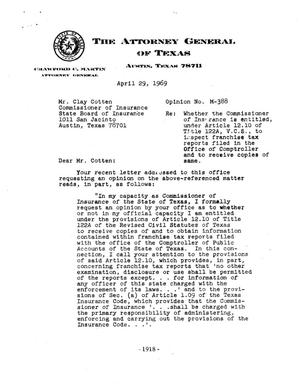 Primary view of Texas Attorney General Opinion: M-388