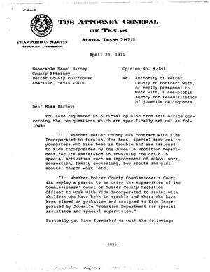 Primary view of object titled 'Texas Attorney General Opinion: M-843'.