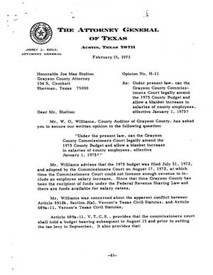Primary view of object titled 'Texas Attorney General Opinion: H-11'.