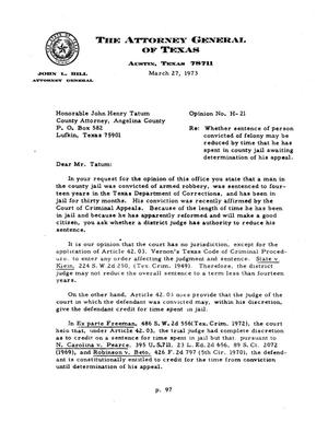 Primary view of object titled 'Texas Attorney General Opinion: H-21'.