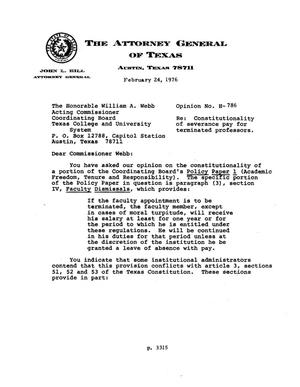 Primary view of object titled 'Texas Attorney General Opinion: H-786'.