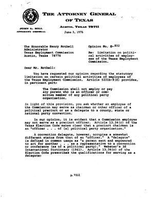 Primary view of object titled 'Texas Attorney General Opinion: H-832'.