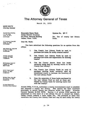 Primary view of object titled 'Texas Attorney General Opinion: MW-9'.