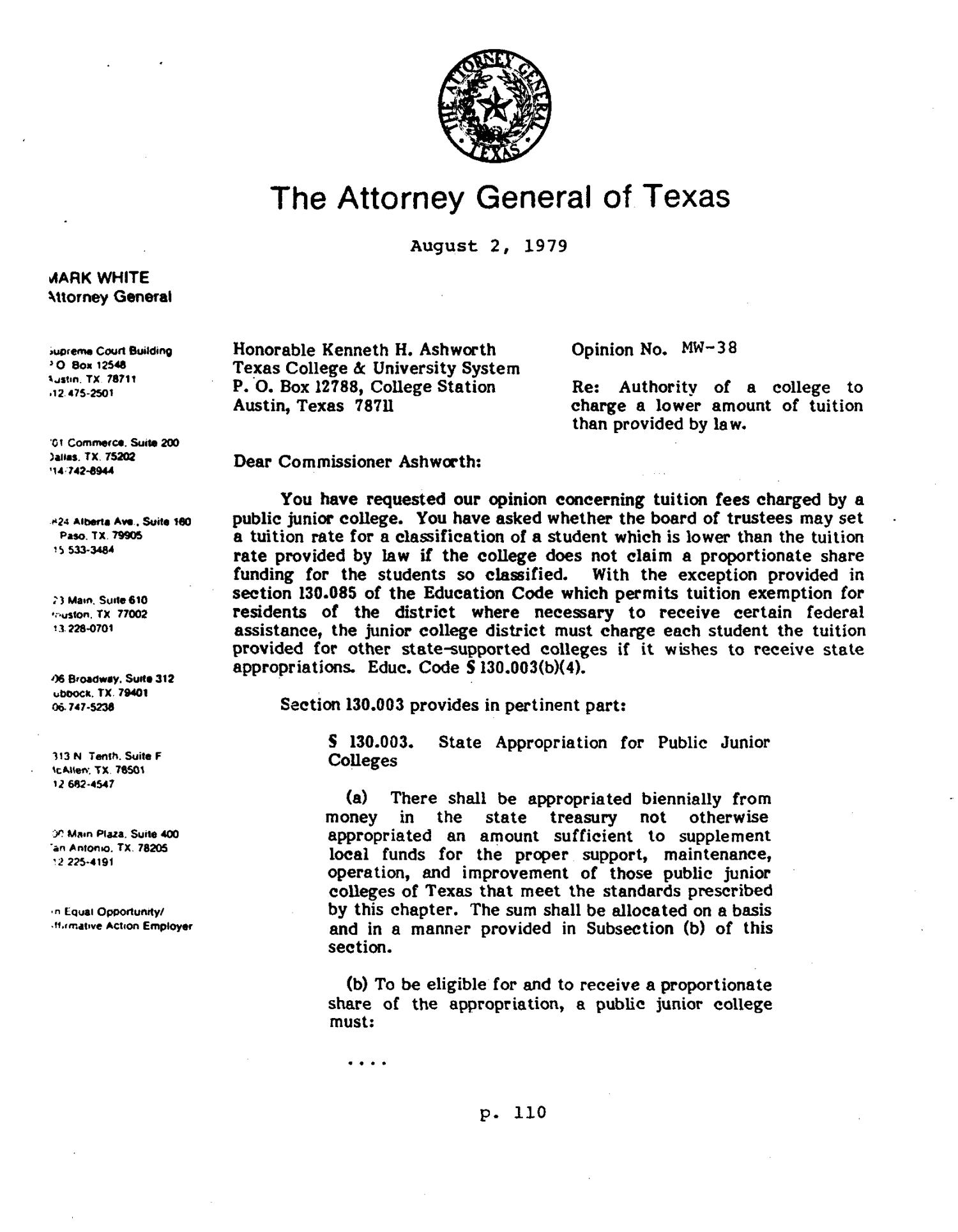Texas Attorney General Opinion: MW-38
                                                
                                                    [Sequence #]: 1 of 3
                                                