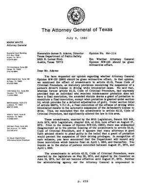 Primary view of object titled 'Texas Attorney General Opinion: MW-204'.