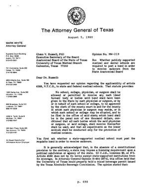 Primary view of object titled 'Texas Attorney General Opinion: MW-219'.