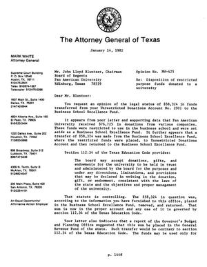 Primary view of object titled 'Texas Attorney General Opinion: MW-425'.