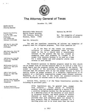 Primary view of object titled 'Texas Attorney General Opinion: MW-553'.