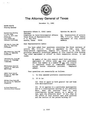 Primary view of object titled 'Texas Attorney General Opinion: MW-572'.