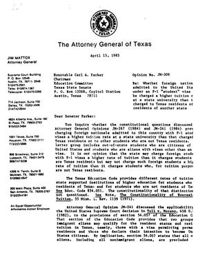 Primary view of object titled 'Texas Attorney General Opinion: JM-309'.