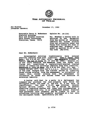Primary view of object titled 'Texas Attorney General Opinion: JM-1261'.