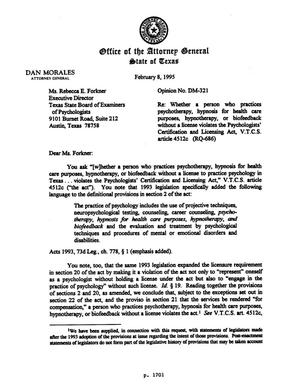 Primary view of object titled 'Texas Attorney General Opinion: DM-321'.