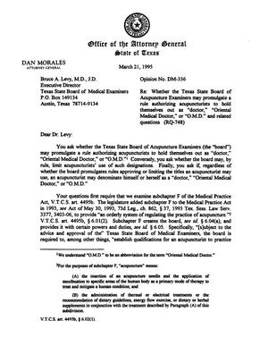 Primary view of object titled 'Texas Attorney General Opinion: DM-336'.