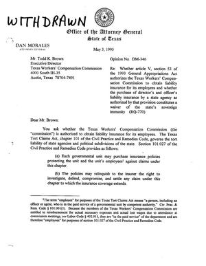 Primary view of object titled 'Texas Attorney General Opinion: DM-346'.