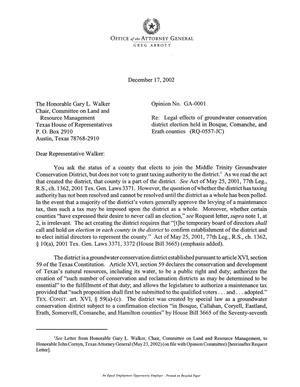 Primary view of object titled 'Texas Attorney General Opinion: GA-1'.