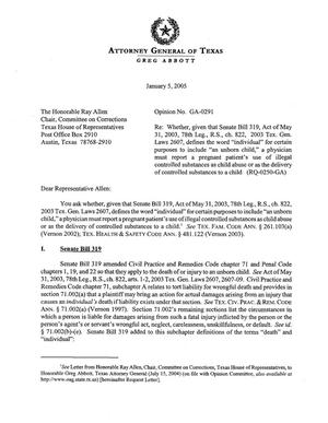 Primary view of object titled 'Texas Attorney General Opinion: GA-0291'.