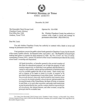 Primary view of object titled 'Texas Attorney General Opinion: GA-0388'.