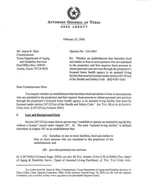 Primary view of object titled 'Texas Attorney General Opinion: GA-0403'.