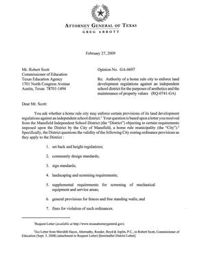 Primary view of object titled 'Texas Attorney General Opinion: GA-0697'.