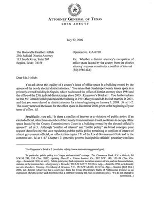 Primary view of object titled 'Texas Attorney General Opinion: GA-0730'.